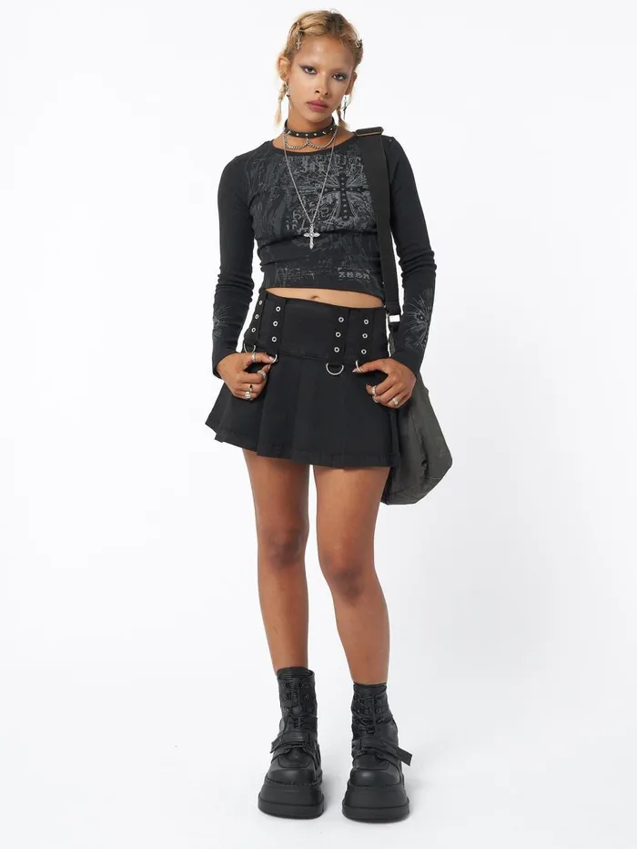 Women Minga London Bottoms Black Rave Mini Skirt