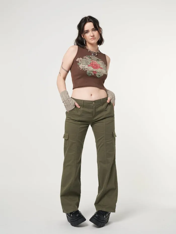 Women Minga London Bottoms Eve Green Y2k Cargo Pants