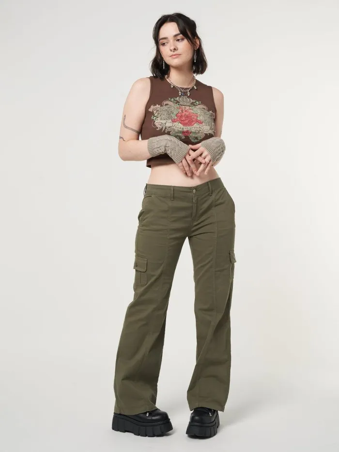 Women Minga London Bottoms Eve Green Y2k Cargo Pants