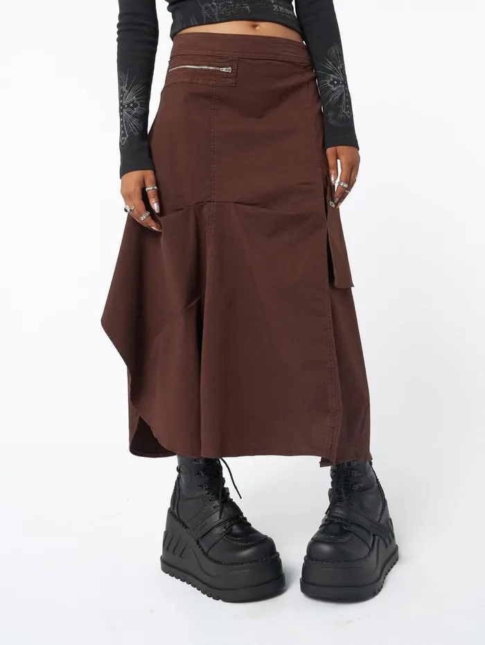 Women Minga London Bottoms Lexi Brown Tech Cargo Maxi Skirt