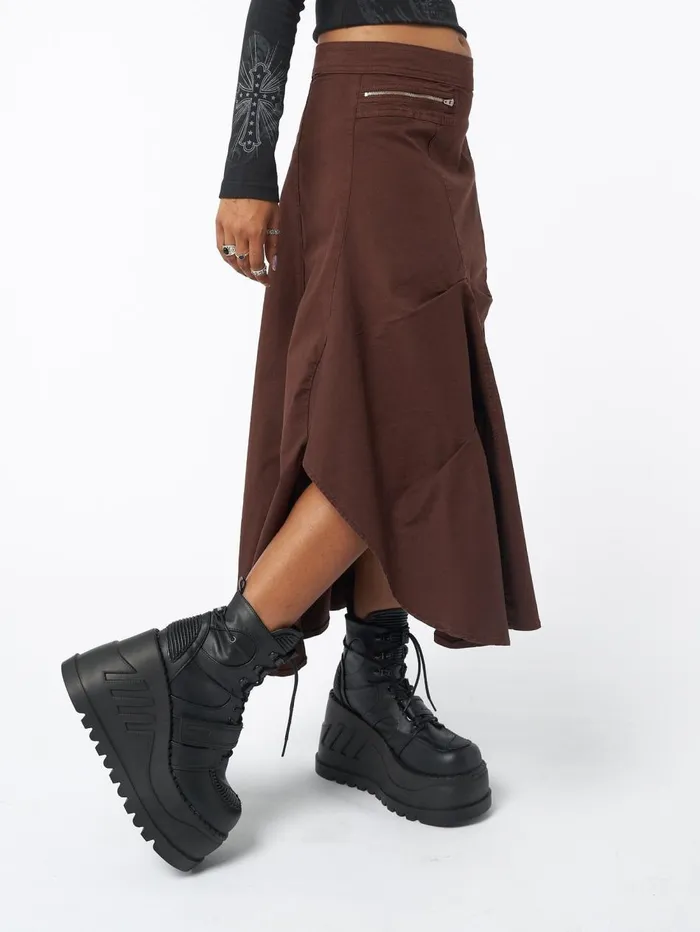 Women Minga London Bottoms Lexi Brown Tech Cargo Maxi Skirt