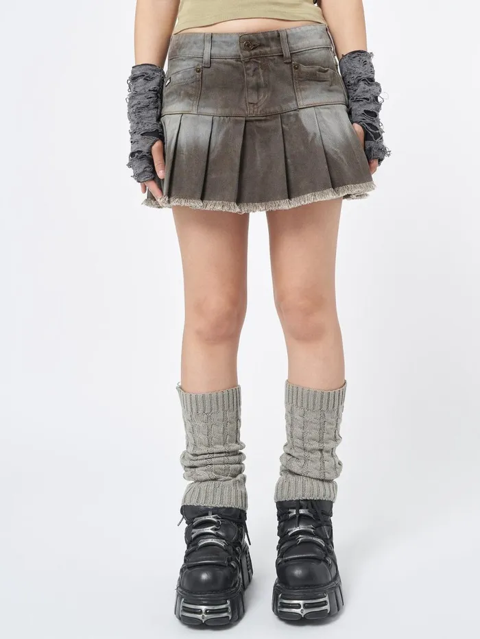 Women Minga London Bottoms Nya Brown Pleated Mini Skirt