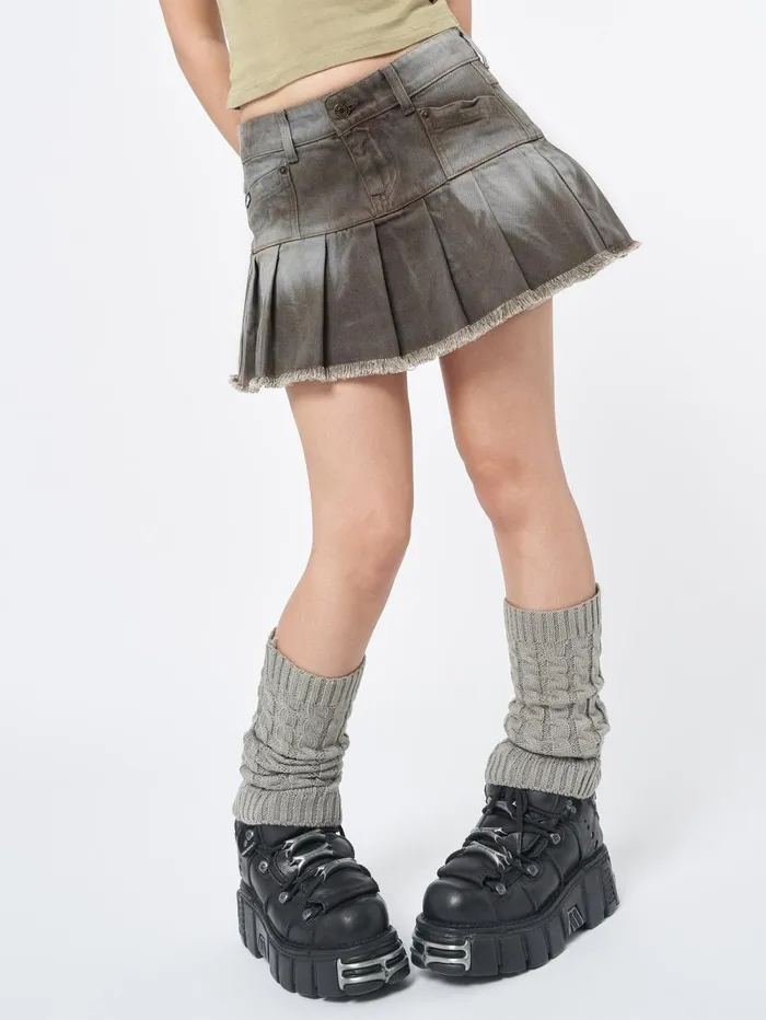 Women Minga London Bottoms Nya Brown Pleated Mini Skirt