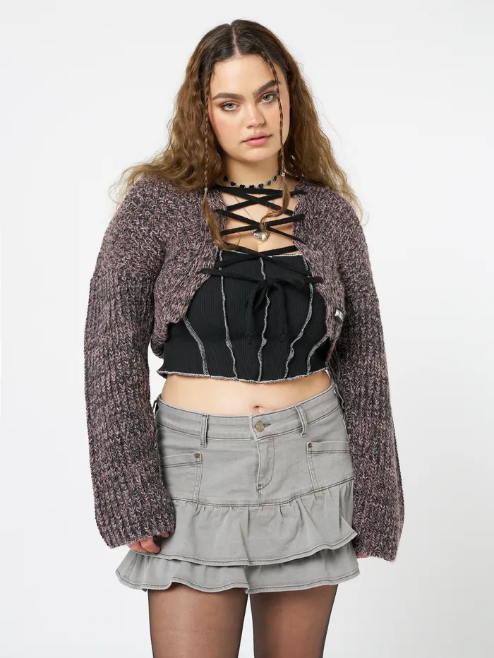 Women Minga London Knitwear Arabella Mauve Knitted Lace Up Cardigan