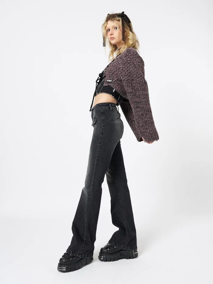 Women Minga London Knitwear Arabella Mauve Knitted Lace Up Cardigan