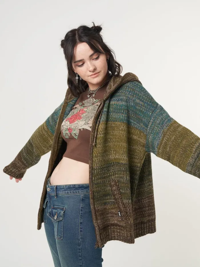 Women Minga London Knitwear Iris Zip Up Hood Knit Cardigan