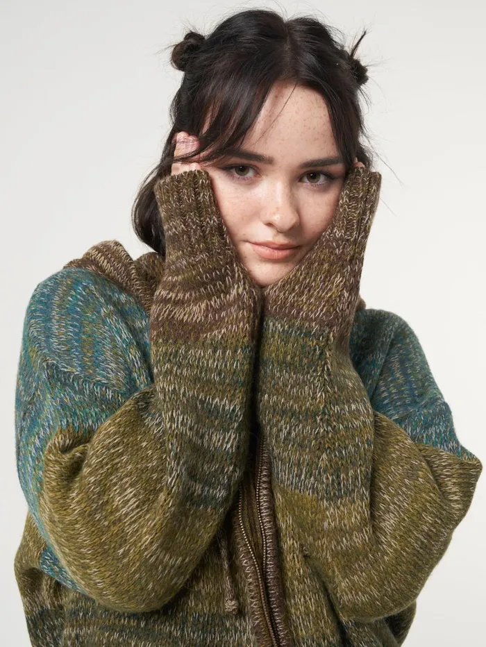 Women Minga London Knitwear Iris Zip Up Hood Knit Cardigan