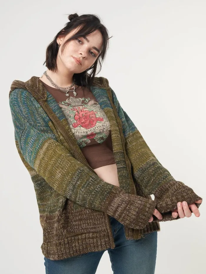 Women Minga London Knitwear Iris Zip Up Hood Knit Cardigan