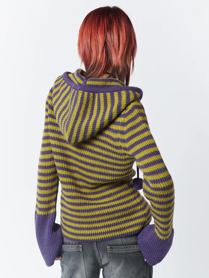 Women Minga London Knitwear Paige Yellow and Purple Knitted Hoodie