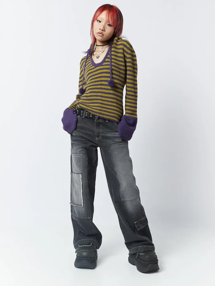 Women Minga London Knitwear Paige Yellow and Purple Knitted Hoodie