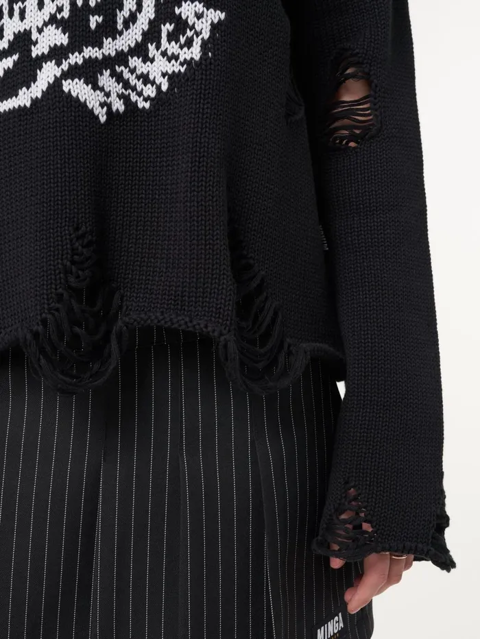 Women Minga London Knitwear Skull Kid Black Distressed Jumper