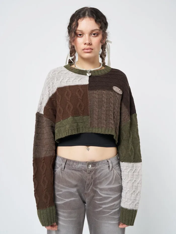 Women Minga London Sweaters and Hoodies Gigi Patchwork Cable Knit Crop Jumper