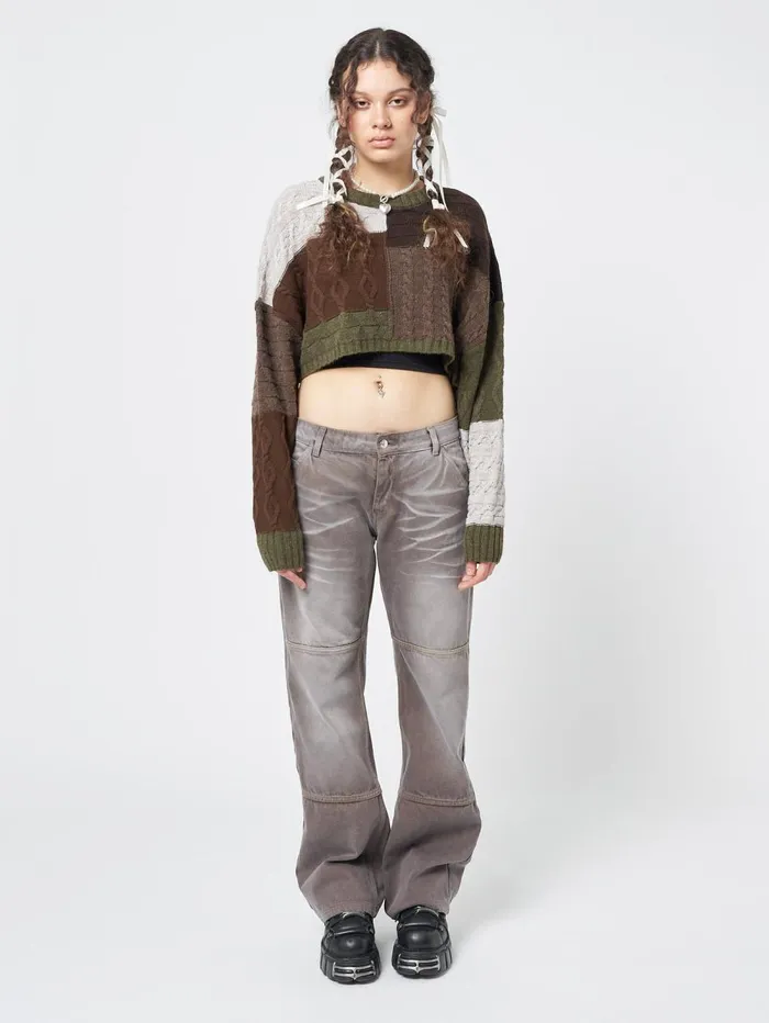 Women Minga London Sweaters and Hoodies Gigi Patchwork Cable Knit Crop Jumper