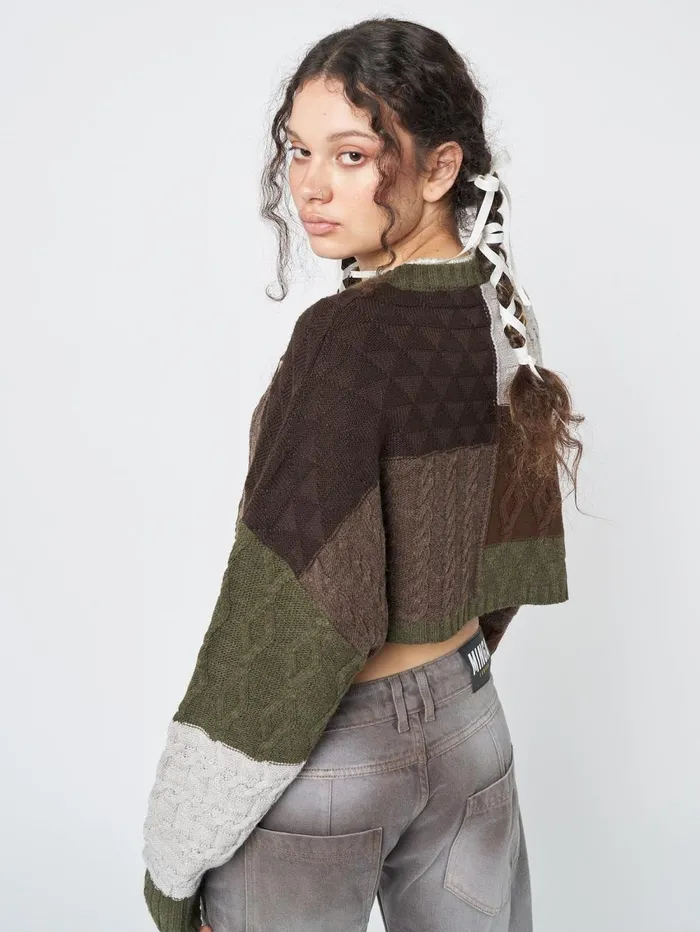 Women Minga London Sweaters and Hoodies Gigi Patchwork Cable Knit Crop Jumper
