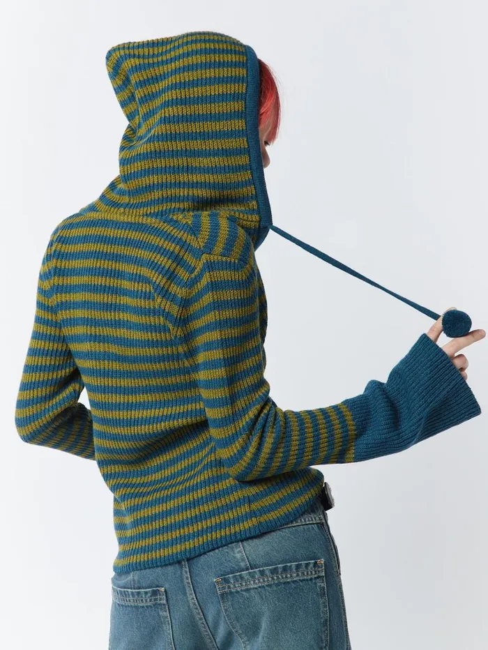 Women Minga London Sweaters and Hoodies Regina Green and Blue Knitted Hoodie
