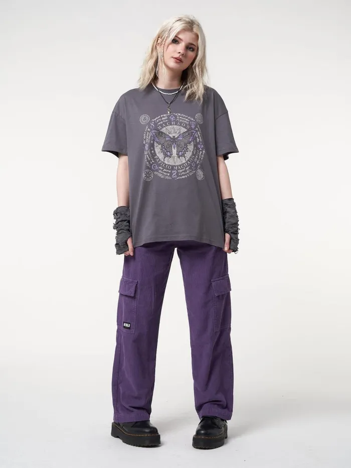 Women Minga London Tops and TShirts Ancient Butterfly Charcoal Grey Tshirt