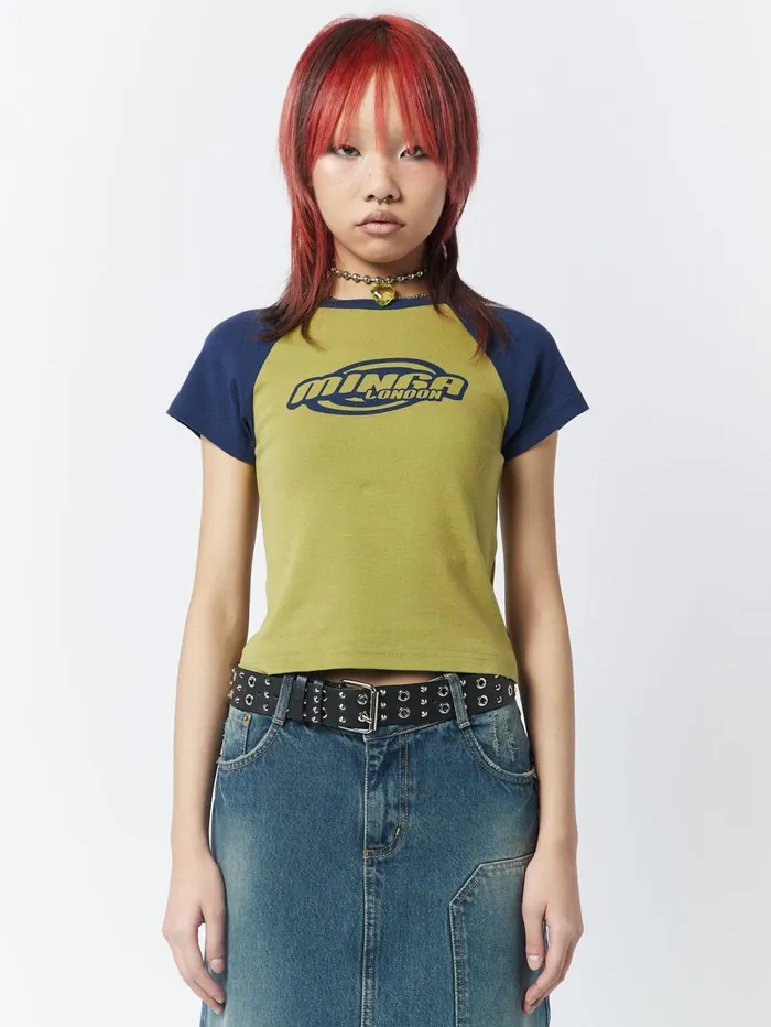 Women Minga London Tops and TShirts Cyber Graphic Print Raglan Baby Tee
