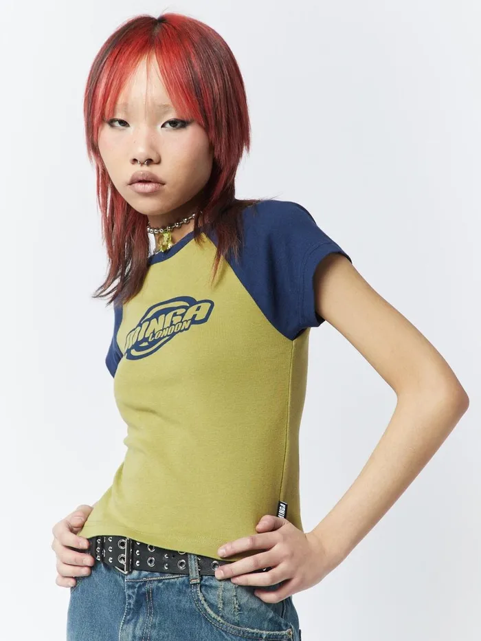 Women Minga London Tops and TShirts Cyber Graphic Print Raglan Baby Tee