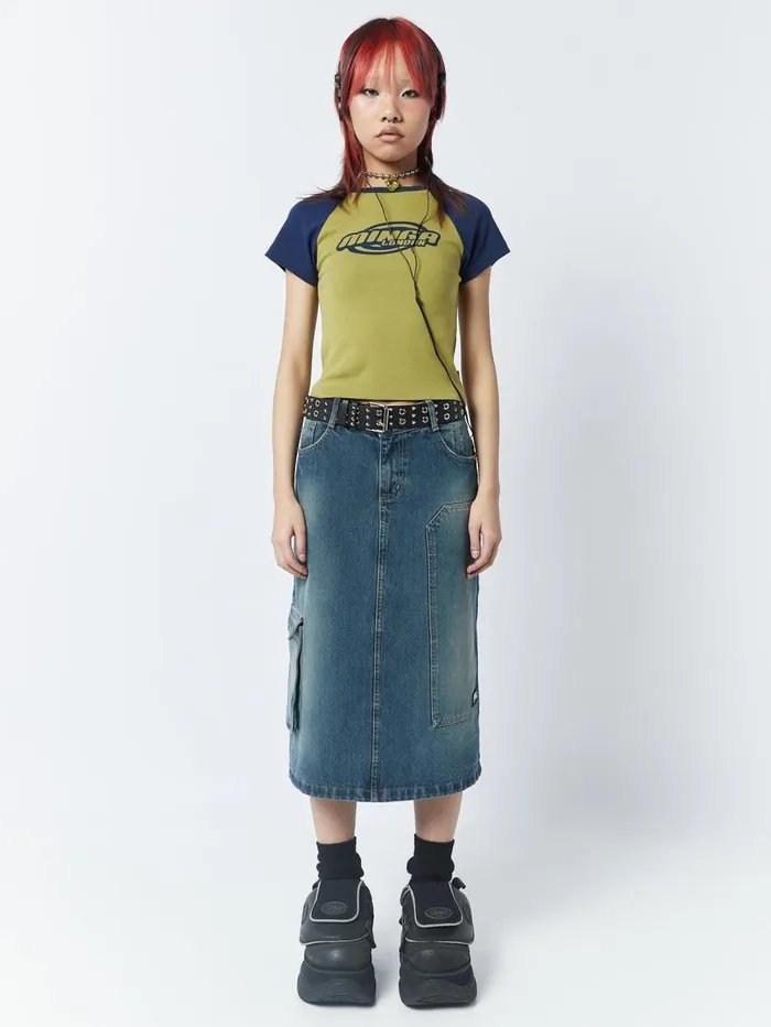 Women Minga London Tops and TShirts Cyber Graphic Print Raglan Baby Tee