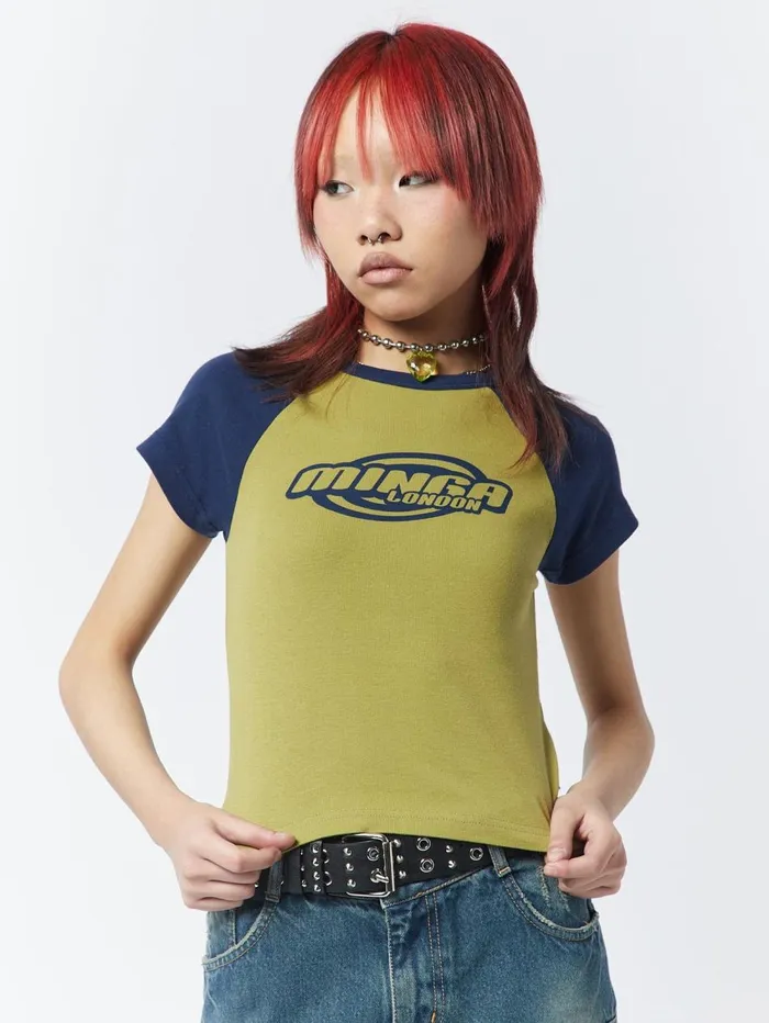 Women Minga London Tops and TShirts Cyber Graphic Print Raglan Baby Tee
