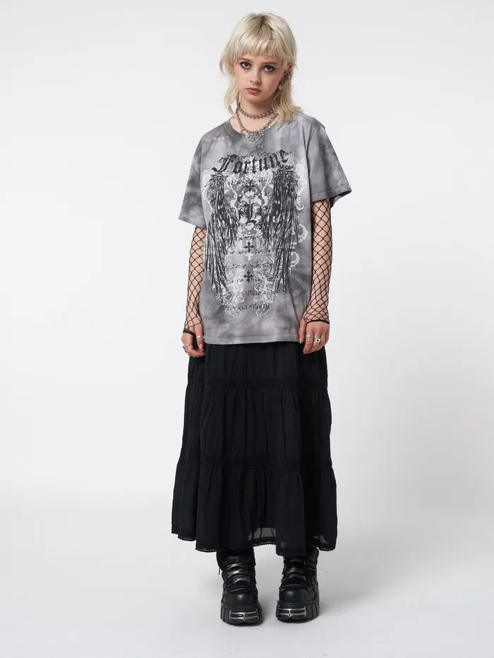 Women Minga London Tops and TShirts Fortune Wings Grey Tie Dye TShirt