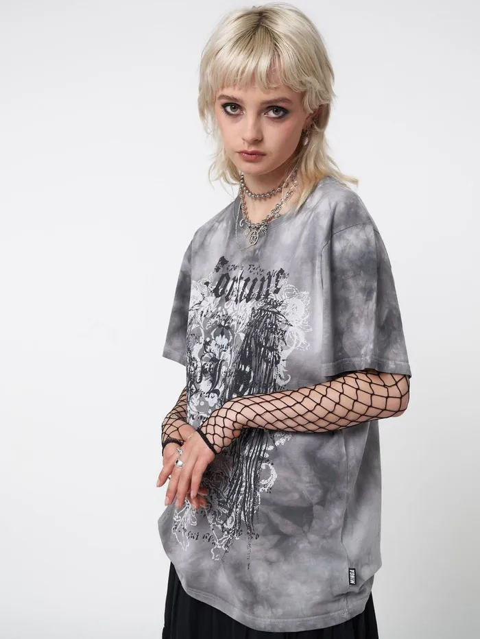 Women Minga London Tops and TShirts Fortune Wings Grey Tie Dye TShirt