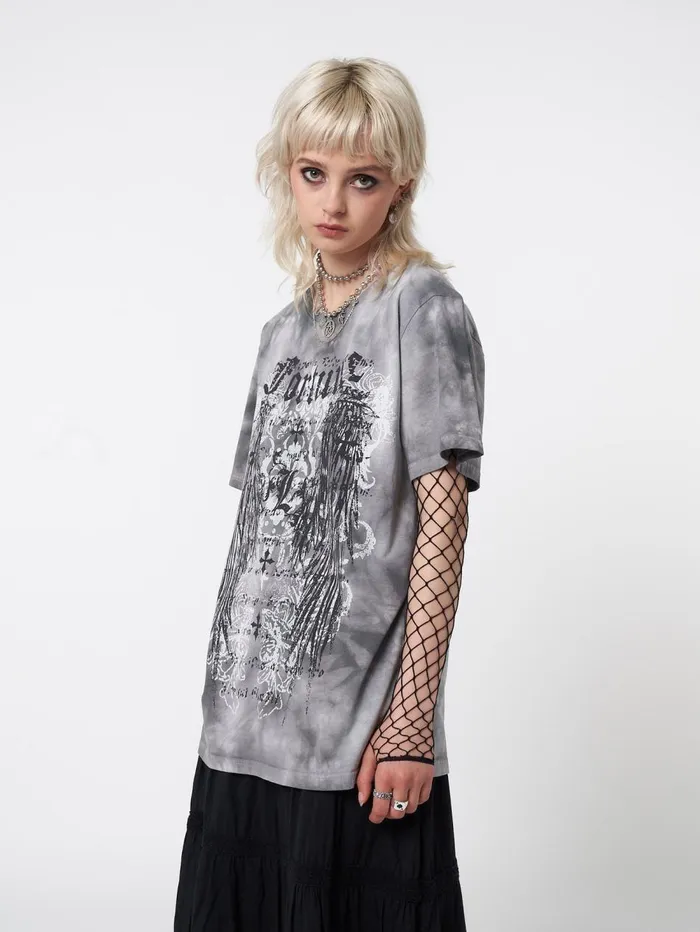 Women Minga London Tops and TShirts Fortune Wings Grey Tie Dye TShirt