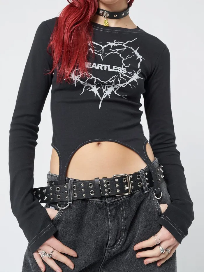 Women Minga London Tops and TShirts Heartless Black Straps Top
