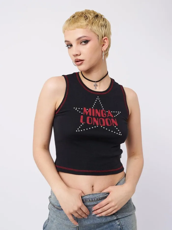 Women Minga London Tops and TShirts RockStar Girlfriend Vest Top
