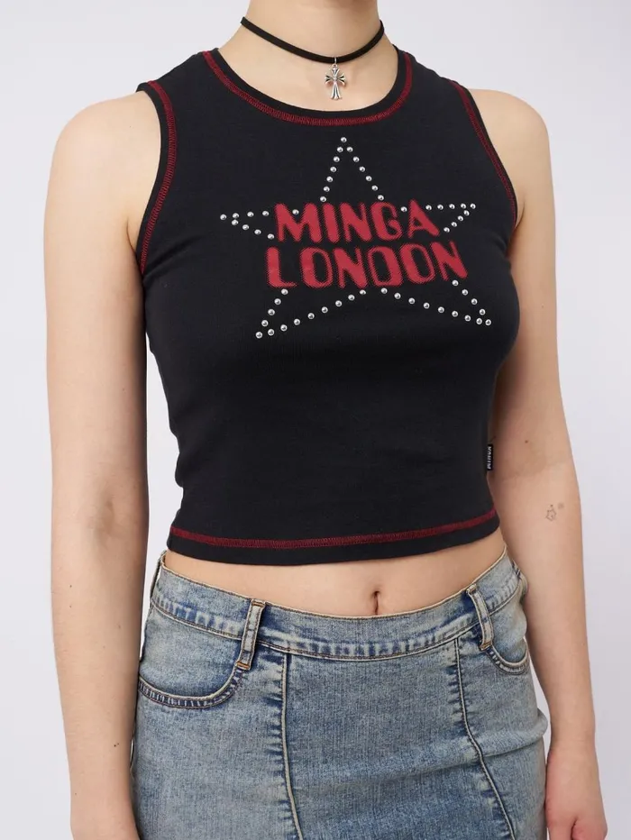 Women Minga London Tops and TShirts RockStar Girlfriend Vest Top