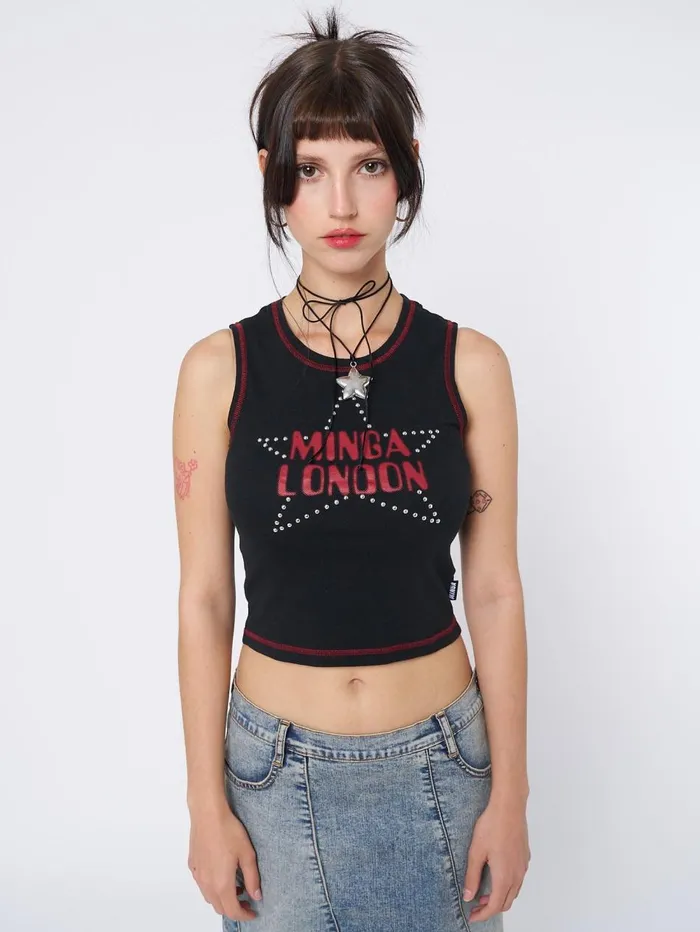 Women Minga London Tops and TShirts RockStar Girlfriend Vest Top
