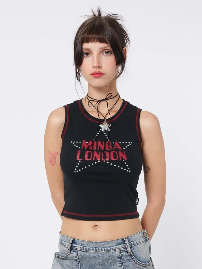 Women Minga London Tops and TShirts RockStar Girlfriend Vest Top