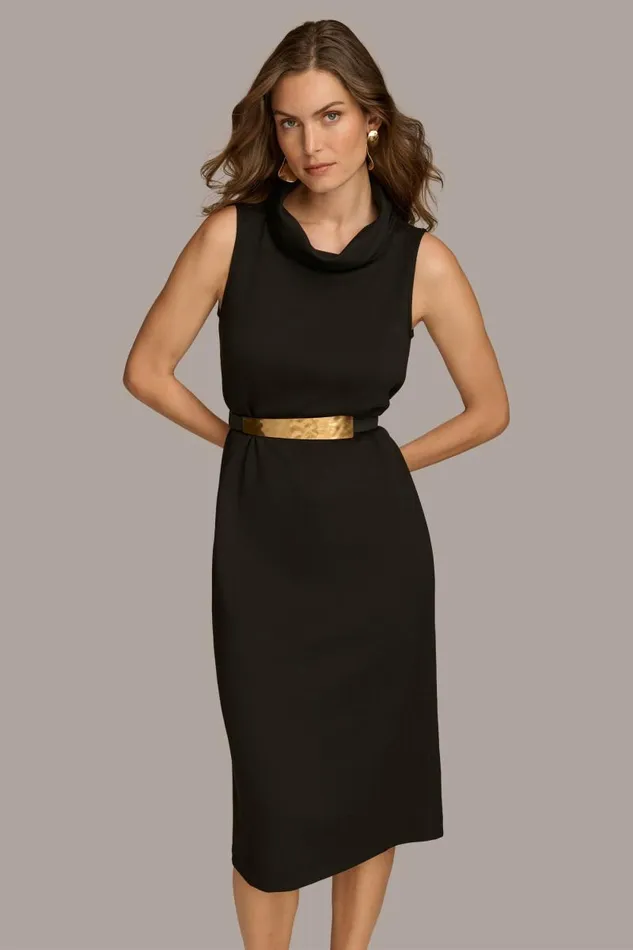 Women MOCK NECK MIDI DRESS WITH BELT Black Donna Karan New York Dresses And Jumpsuits Women MOCK NECK MIDI DRESS WITH BELT Black Donna Karan New York Dresses And Jumpsuits