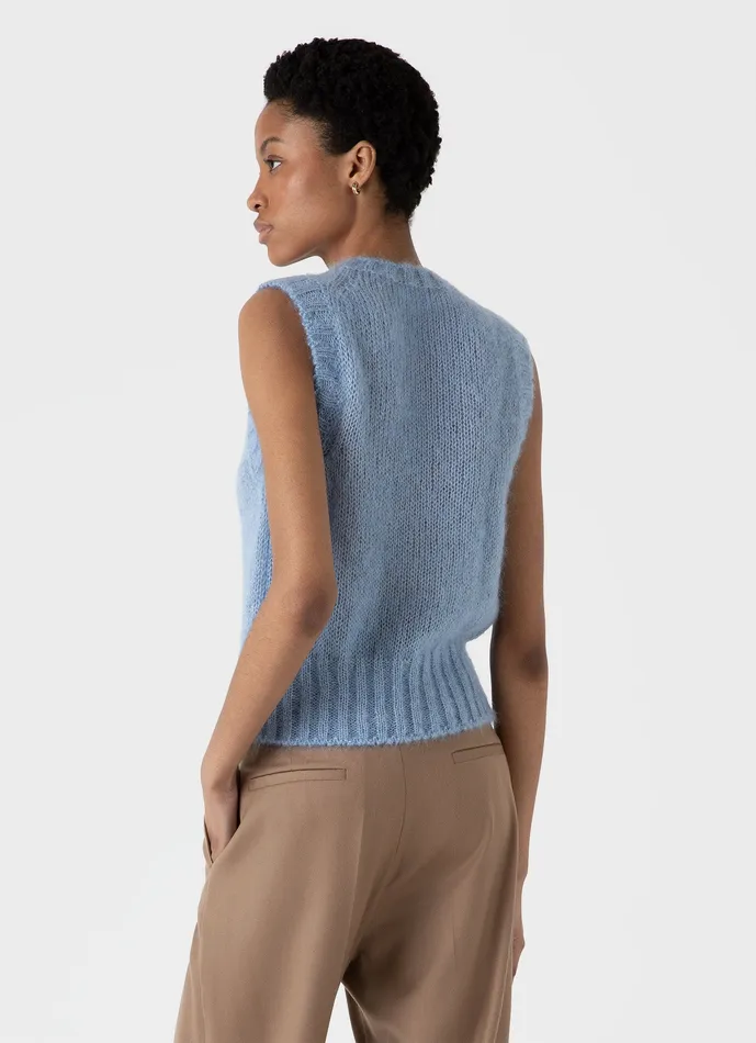 Women Mohair Silk Vest Cornflower Knitwear ussunspel Women Mohair Silk Vest Cornflower Knitwear ussunspel