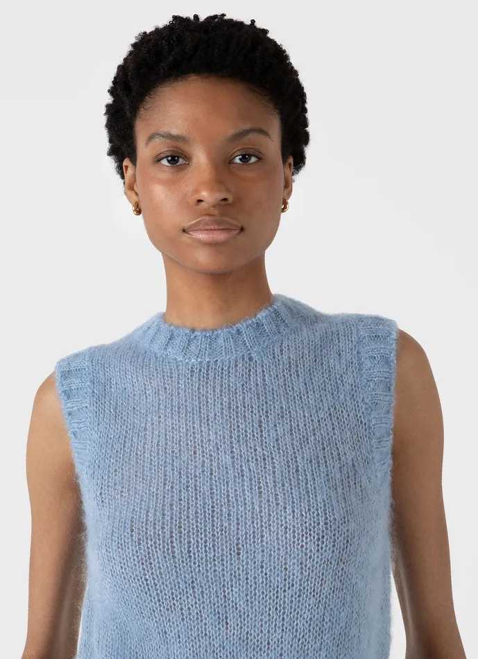 Women Mohair Silk Vest Cornflower Knitwear ussunspel Women Mohair Silk Vest Cornflower Knitwear ussunspel