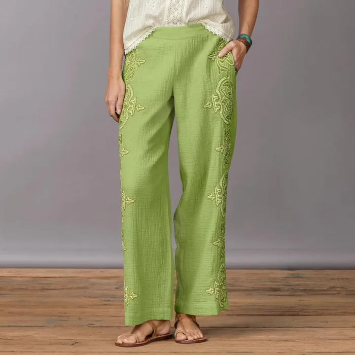 Women Morgana Embroidered Pants Petite Kiwi Sundance Catalog Petite Styles