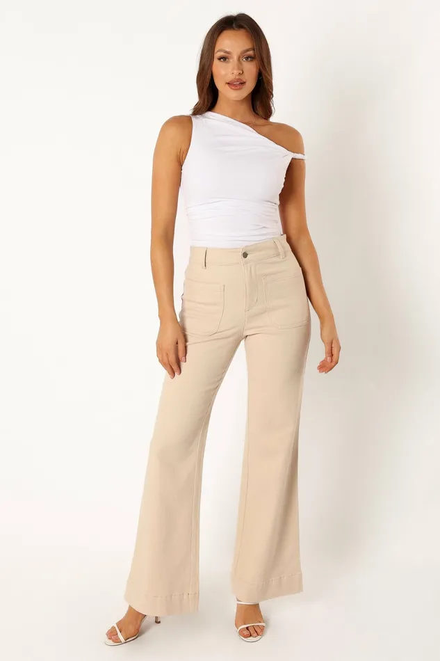 Women Nico Wide Leg Jean Beige Pants Petal and Pup