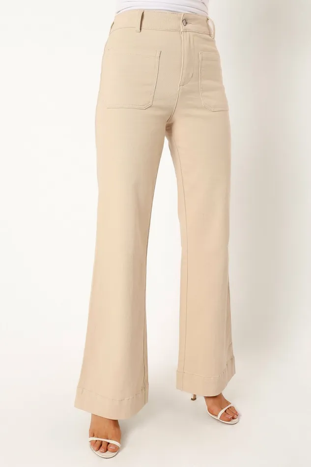 Women Nico Wide Leg Jean Beige Pants Petal and Pup