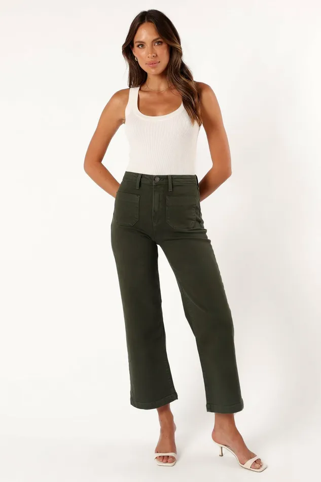 Women Noah High Rise Wide Leg Jean Dark Olive Denim Petal and Pup