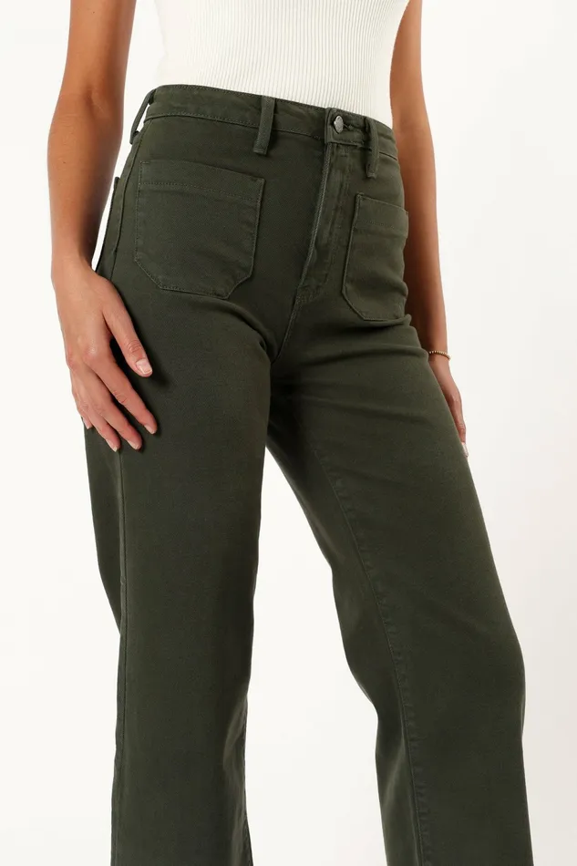 Women Noah High Rise Wide Leg Jean Dark Olive Denim Petal and Pup