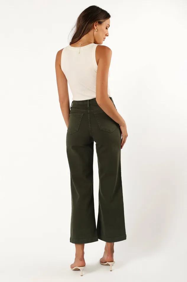 Women Noah High Rise Wide Leg Jean Dark Olive Denim Petal and Pup