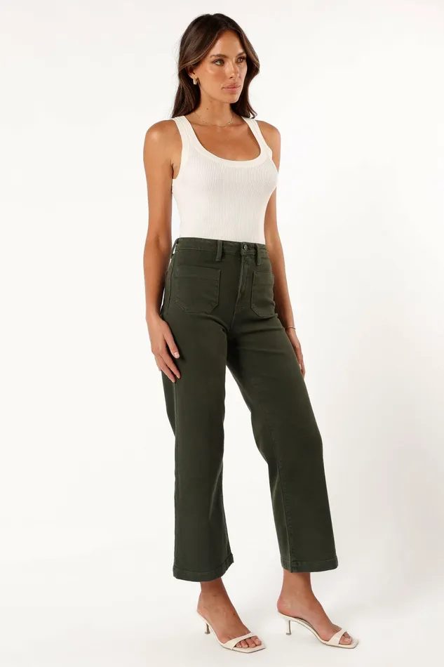 Women Noah High Rise Wide Leg Jean Dark Olive Denim Petal and Pup