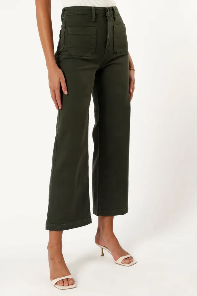 Women Noah High Rise Wide Leg Jean Dark Olive Denim Petal and Pup