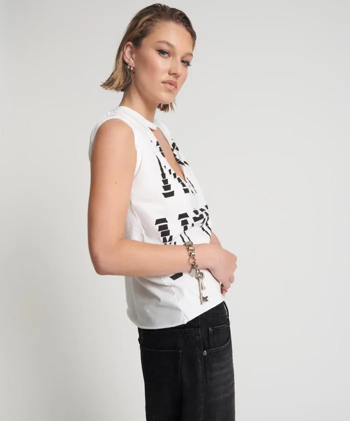 Women NUIT NOIRE ORGANIC DEEP V CUT OUT TEE One Teaspoon Tees and Tanks