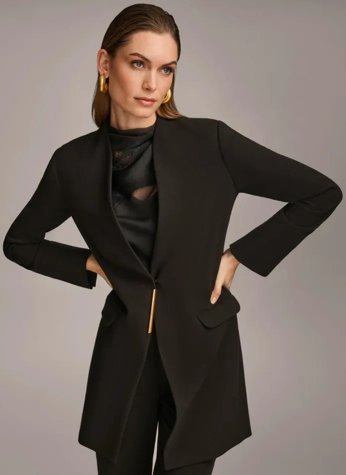 Women ONE BUTTON COLLARLESS TOPPER Black Donna Karan New York Jackets And Blazers Women ONE BUTTON COLLARLESS TOPPER Black Donna Karan New York Jackets And Blazers