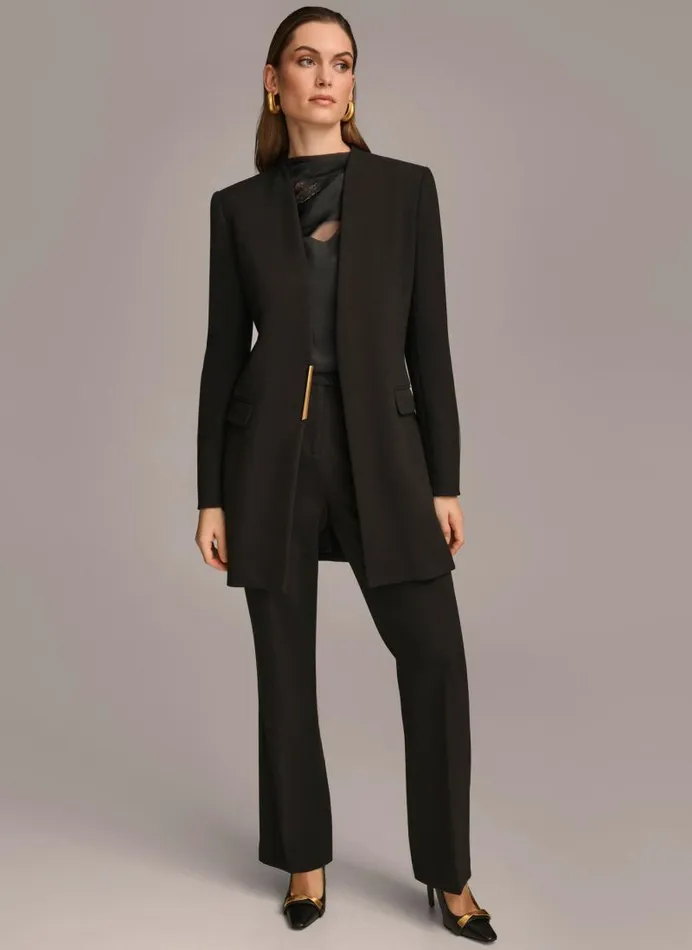 Women ONE BUTTON COLLARLESS TOPPER Black Donna Karan New York Jackets And Blazers Women ONE BUTTON COLLARLESS TOPPER Black Donna Karan New York Jackets And Blazers