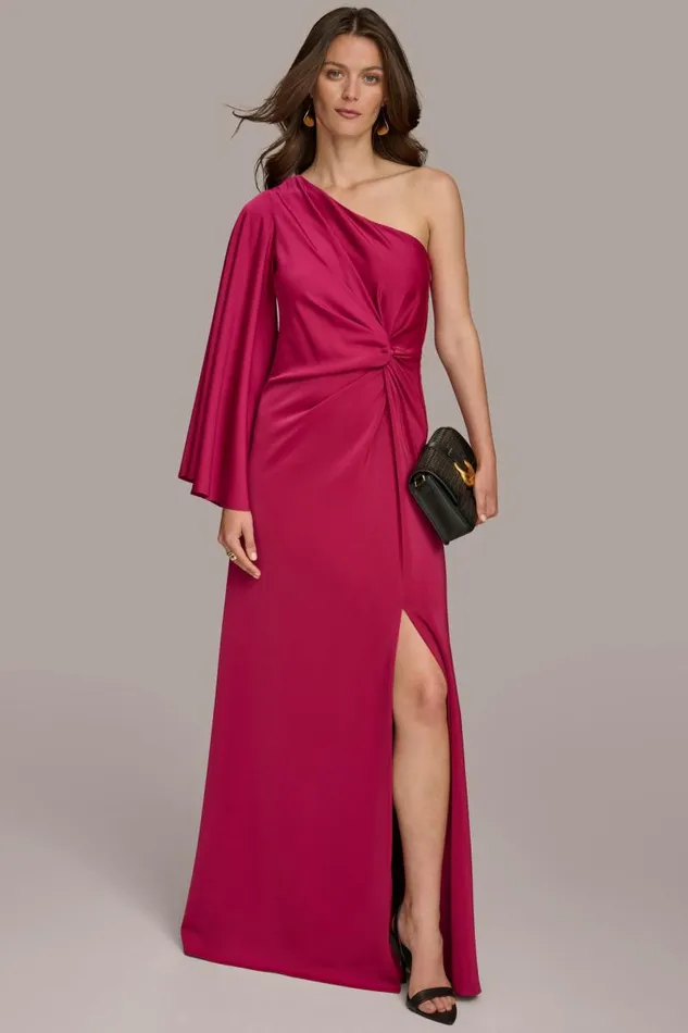 Women ONE SHOULDER GOWN WITH SLIT Cactus Flower Donna Karan New York Dresses And Jumpsuits