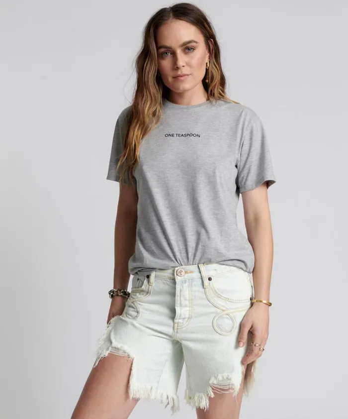 Women ONE TEASPOON LOGO CREW NECK TEE GREY One Teaspoon Tees and Tanks