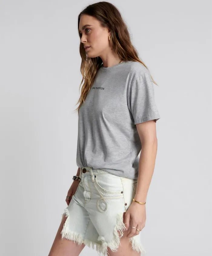 Women ONE TEASPOON LOGO CREW NECK TEE GREY One Teaspoon Tees and Tanks Women ONE TEASPOON LOGO CREW NECK TEE GREY One Teaspoon Tees and Tanks