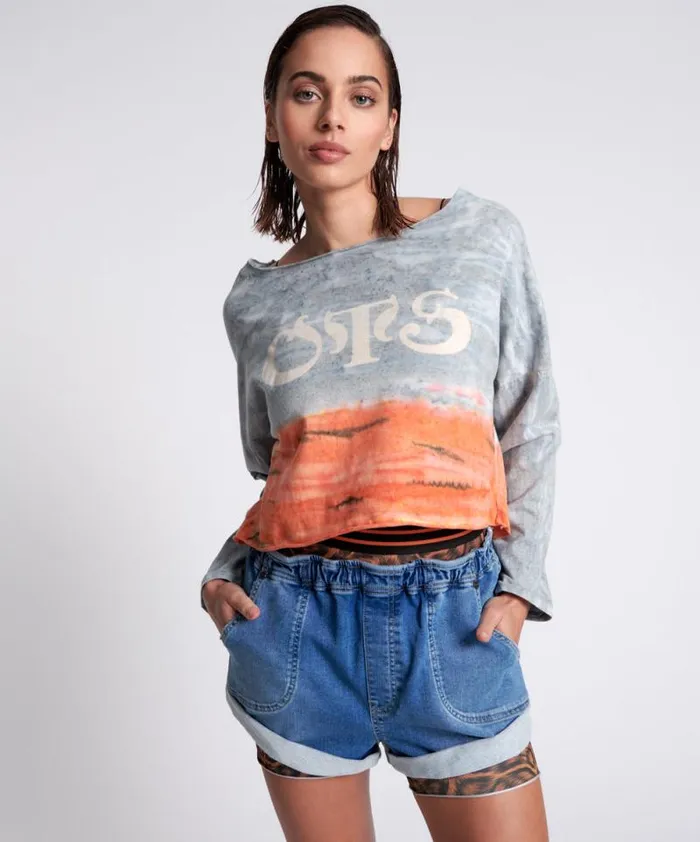Women OTS ORGANIC RUMBLE CROPPED LONGSLEEVE TEE One Teaspoon Tops